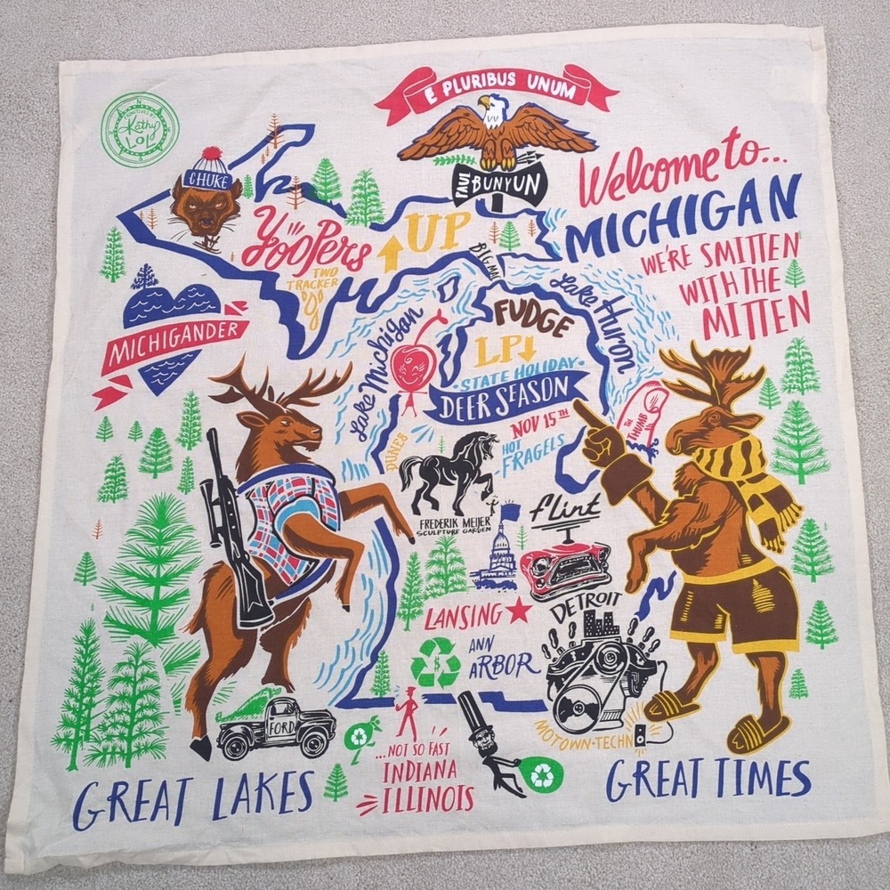Primitives By Kathy LOL Michigan MI 28 X 28 Tea Towel Kitchen Wall Hanging‎